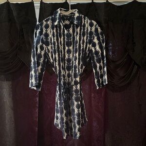 Lafayette 148 New York Navy and White Patterned long sleeve dress